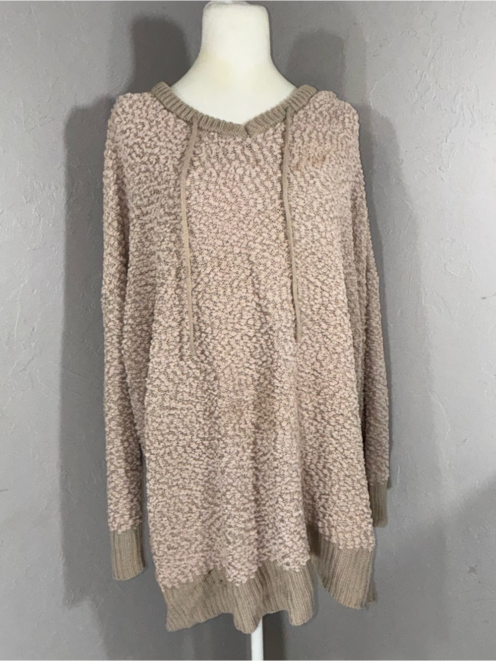 Say What? Beige Popcorn Knit Hooded Sweater